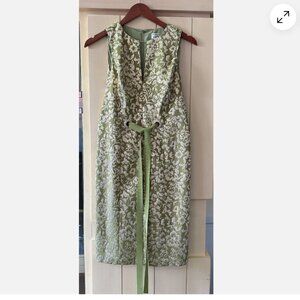 chetta b dress green size 6 floral pattern with ribbon sash and brocade
